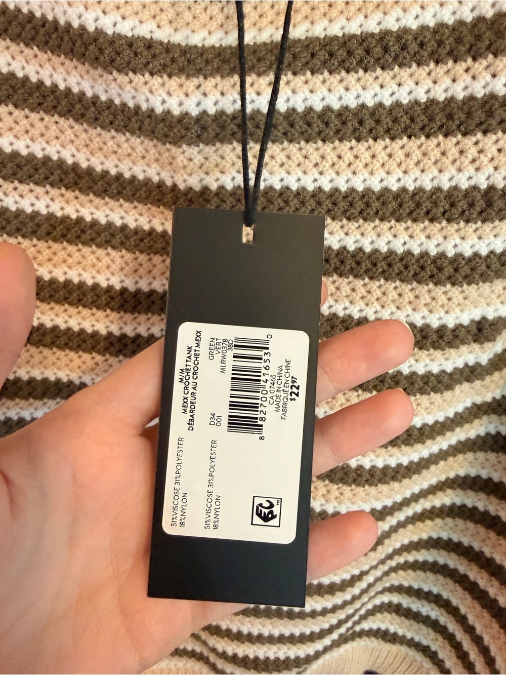 Mexx Striped Knit Tank in Cream and Olive - Picture 3 of 3